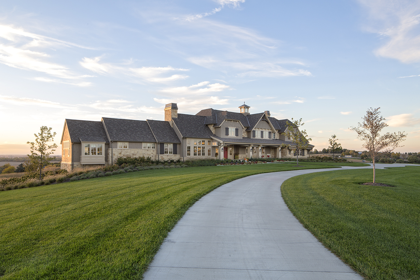 Large estate home at sunset